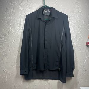 Chandelier Black Long Sleeve Button‎ Up Zip Detail Hi Low Shirt Blouse Womens M